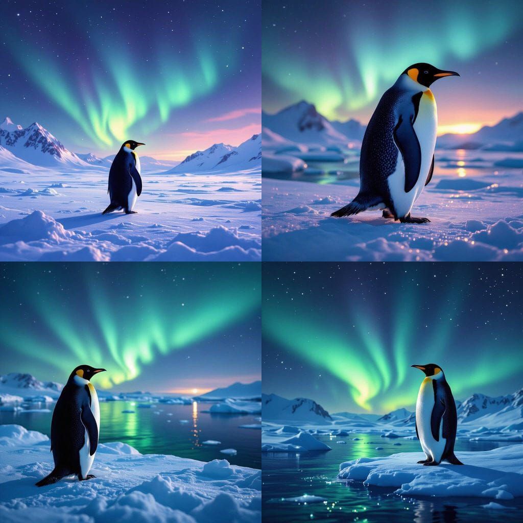 Penguins Enjoying an Arctic Winter Landscape