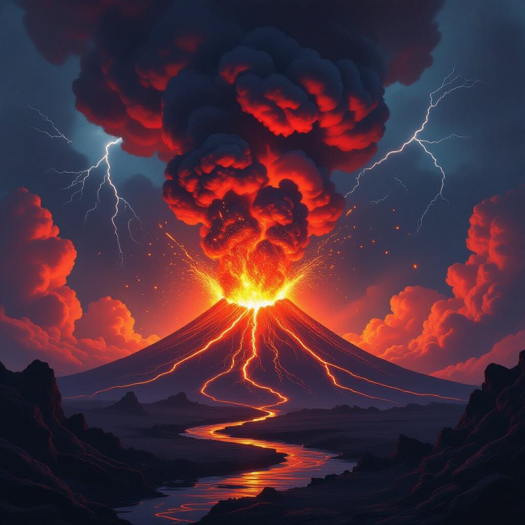 Volcano Eruption with Lava and Lightning