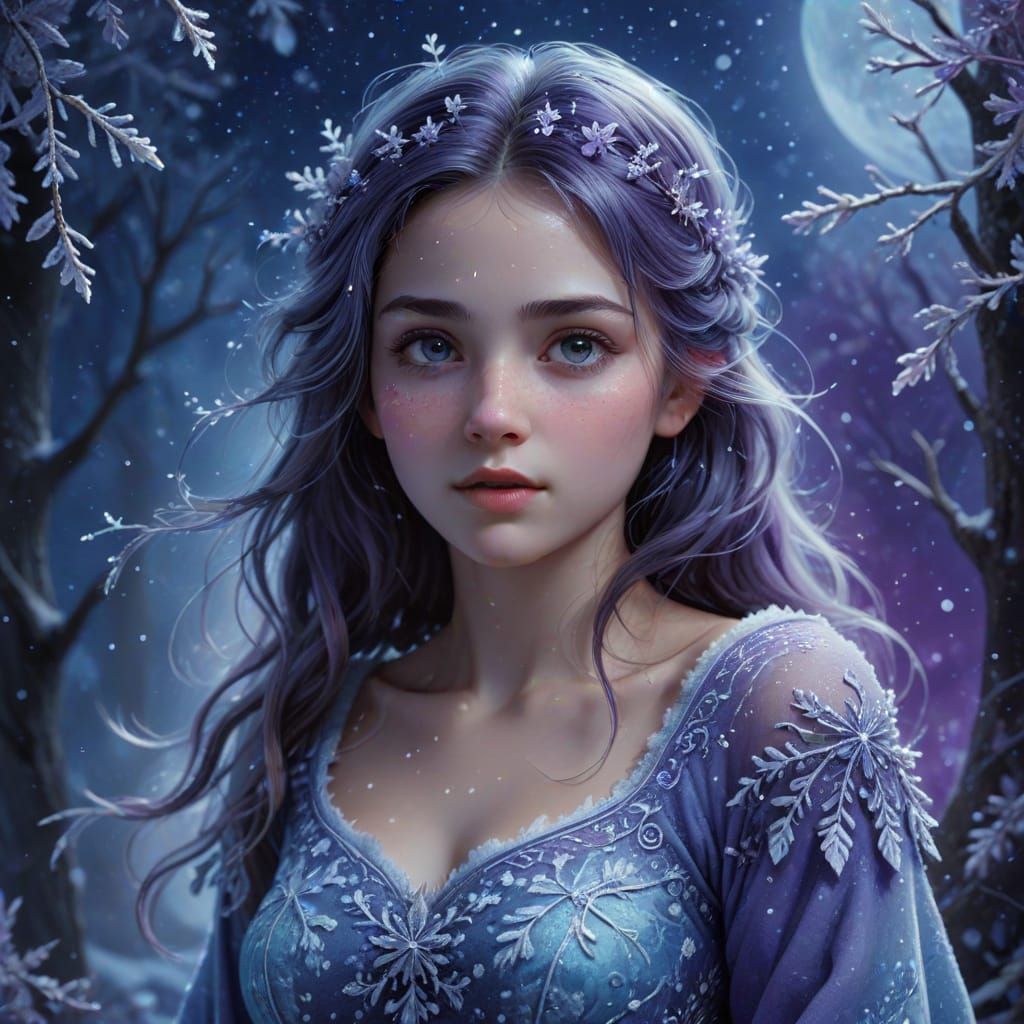 Enchanting Maiden in Moonlight: A Fantasy Digital Painting
