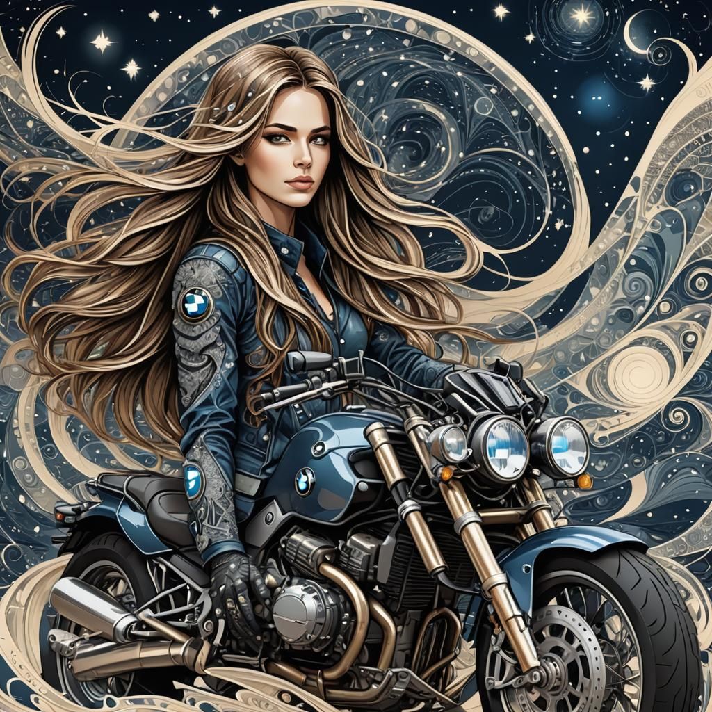 Motorcycle Rider at Night in Abstract Vector Style