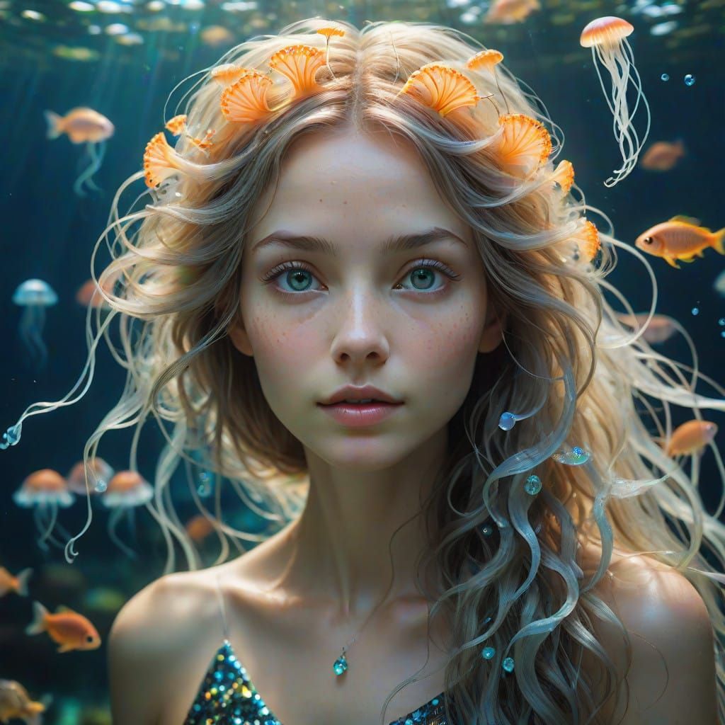 Pixie Portrait in Magical Underwater Forest