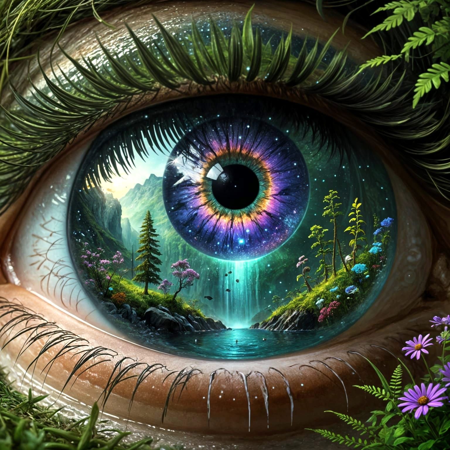 Surreal Eye Landsape with Swirling Galaxy Pupil