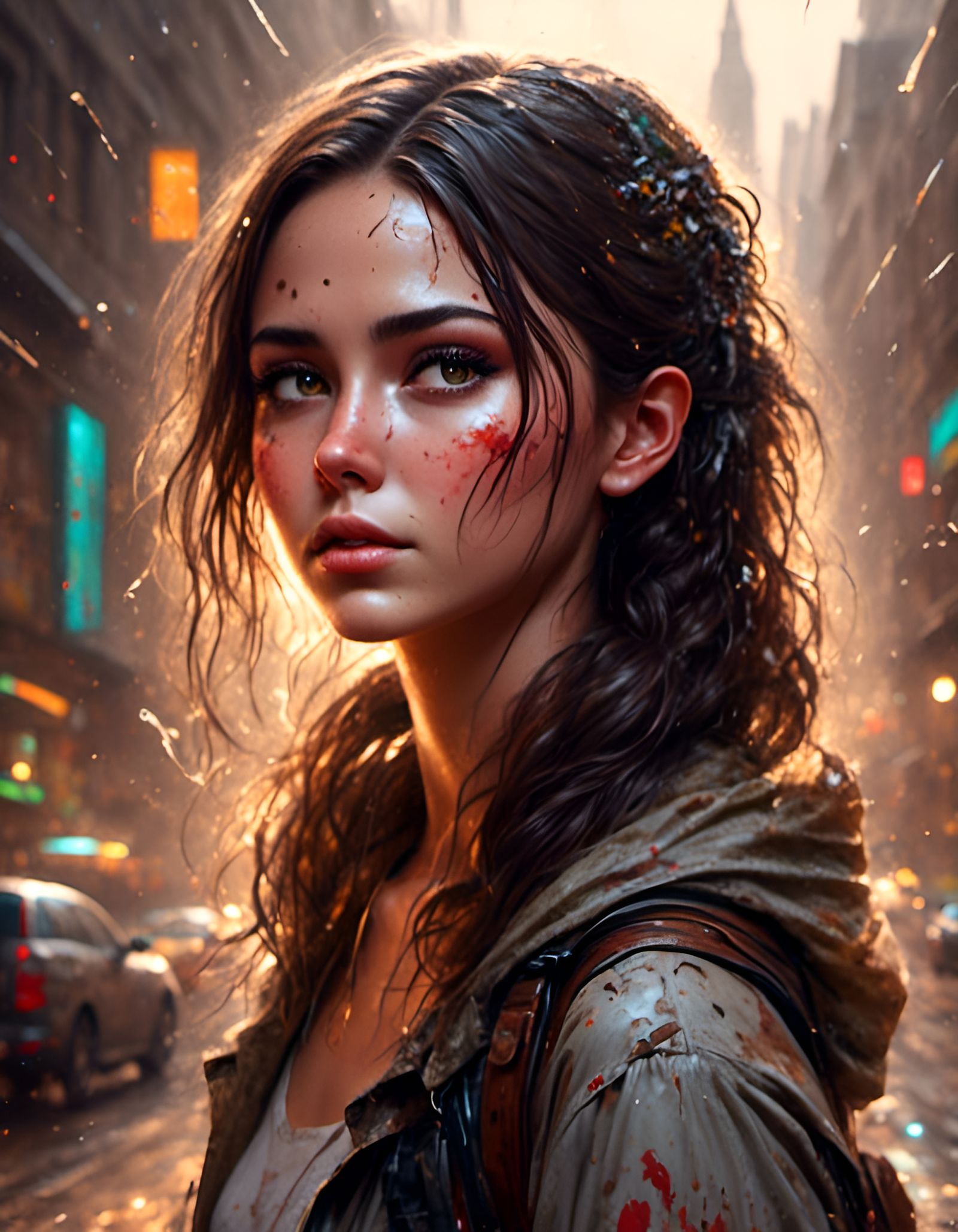 Brunette with Heavy Makeup in Graffiti Style