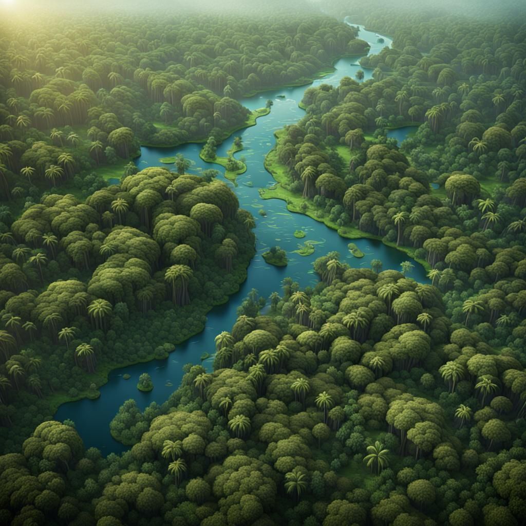 Aerial View of Amazon Rainforest: Detailed Matte Painting