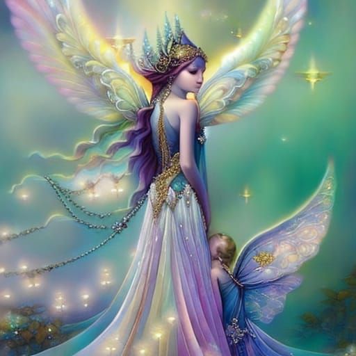 Fairies Embrace in Dreamlike Rococo Illustration