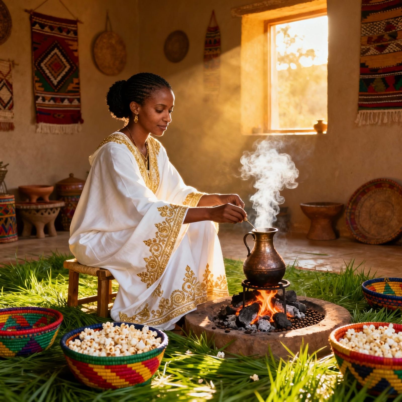 Ethiopian Coffee Ceremony in Warm Golden Light