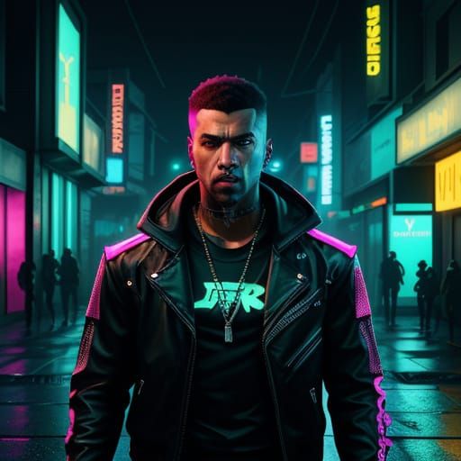 Cyberpunk Rapper in Neon Alley