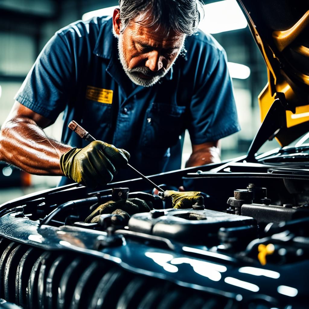 Oily Mechanic Working on Car: Cinematic Detail