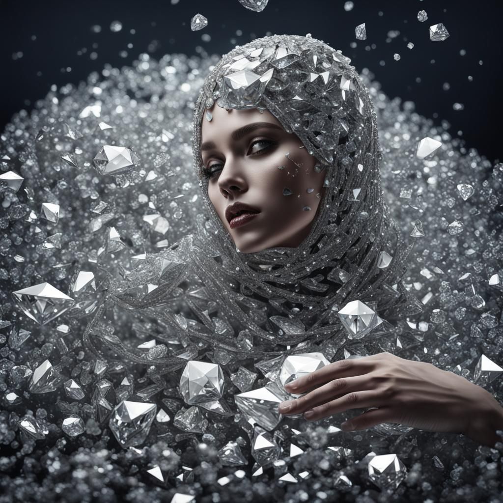 Diamond-Adorned Woman: Realistic Altermodern Digital Art