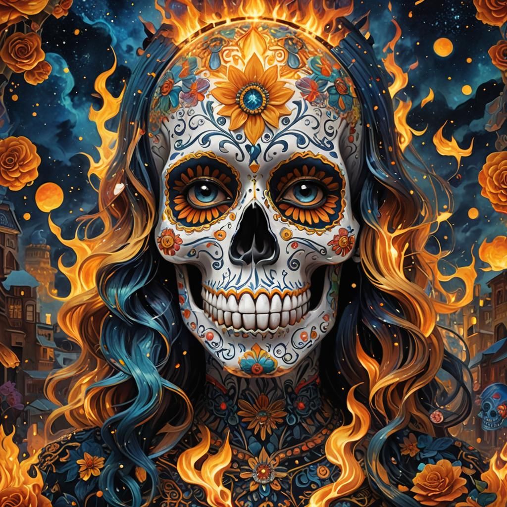 Flaming Sugar Skull in Starry Nickelodeon Dome