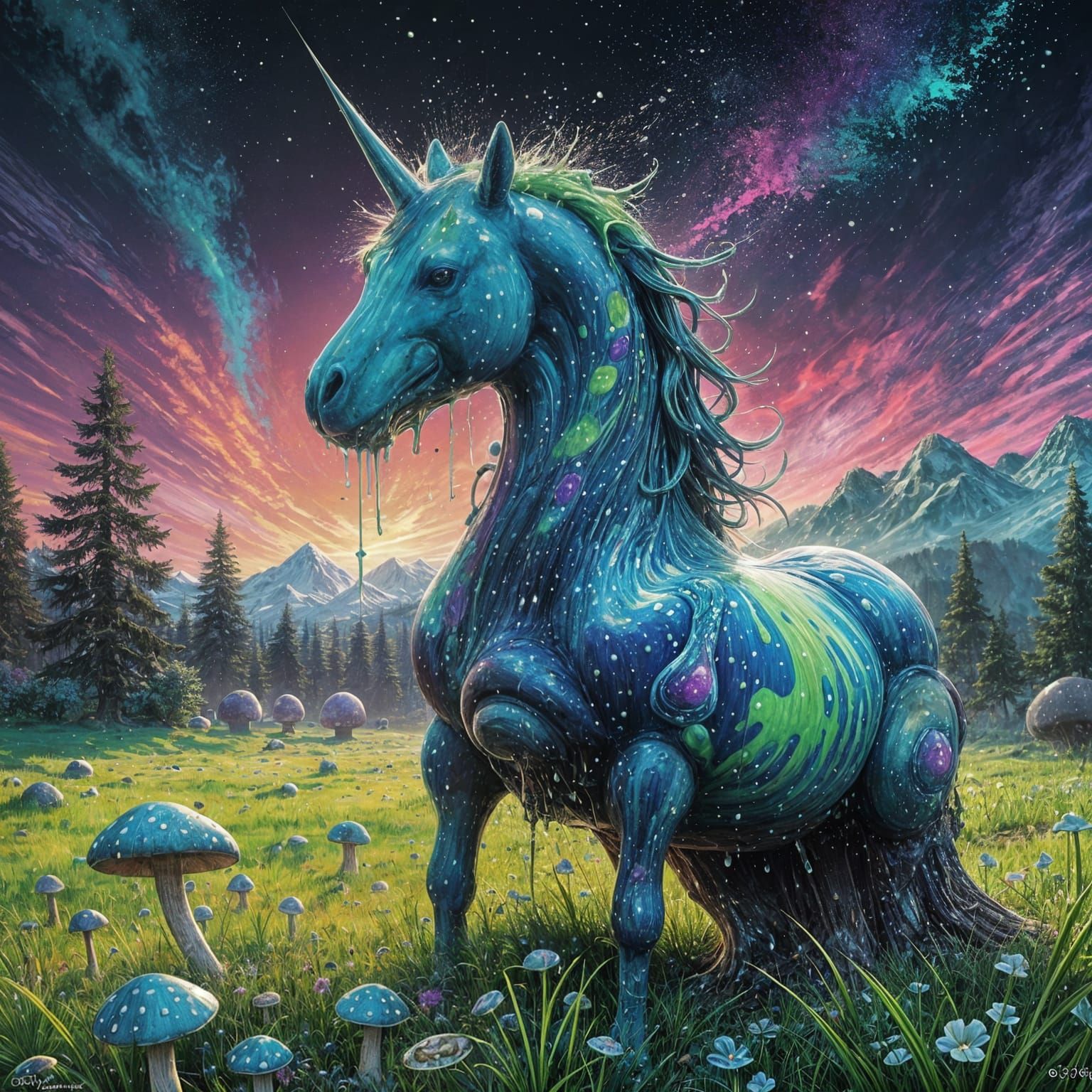 Leprechaun Enjoys Winter Wonderland on a Vibrant Mushroom Th...