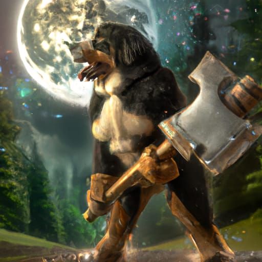 Armored Bernese Mountain Dog Warrior in Forest