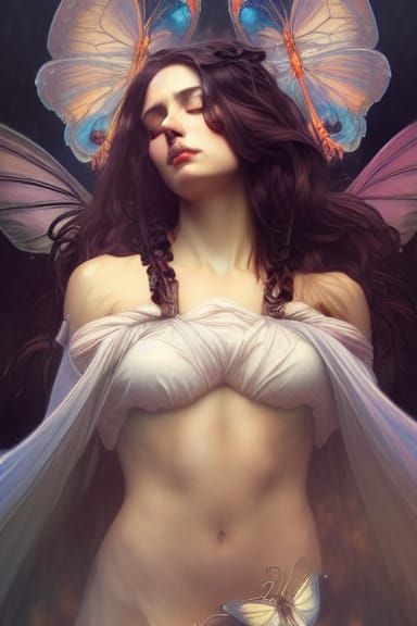 Goddess with Butterfly Wings: Hyperdetailed Portrait