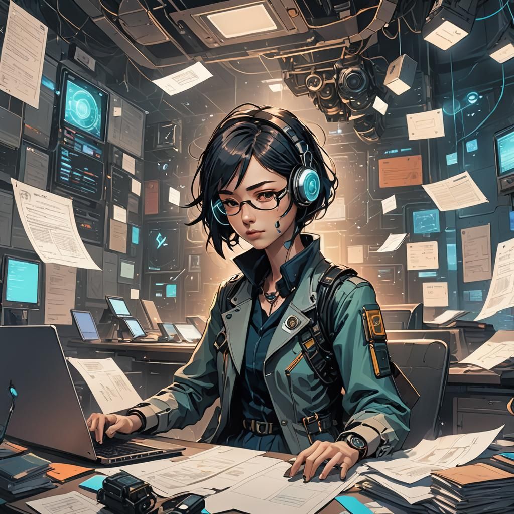 Futuristic Customer Relations Manager in Anime Style