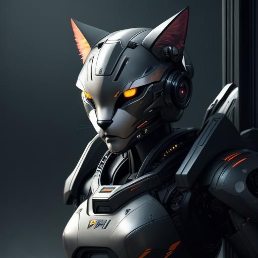 Hyperrealistic Robot Cat with Intricate Details