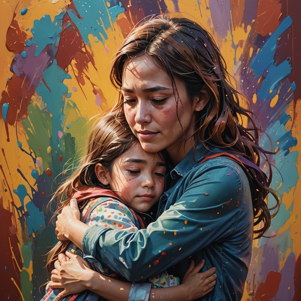 Mother and Daughter: Hyperrealistic Splash Art Portrait