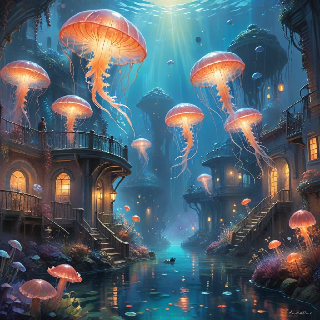Underwater Coral City in Dreamy Gouache Style