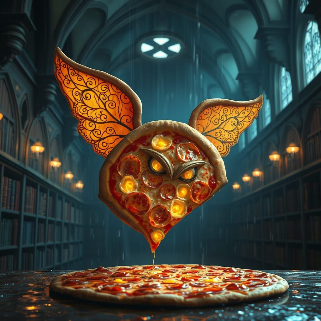 Winged Pizza in Medieval Library, Conceptual Realism