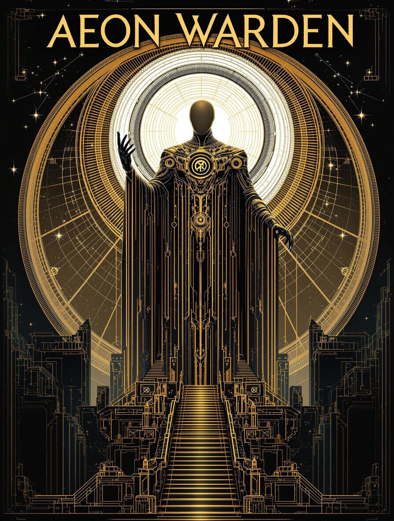 Epic Futuristic Guardian in Ancient Art Deco Style