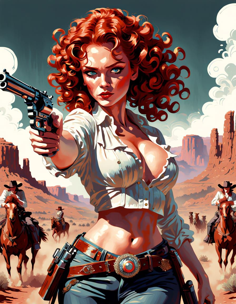Redhead Gunslinger Filming Western Movie Poster