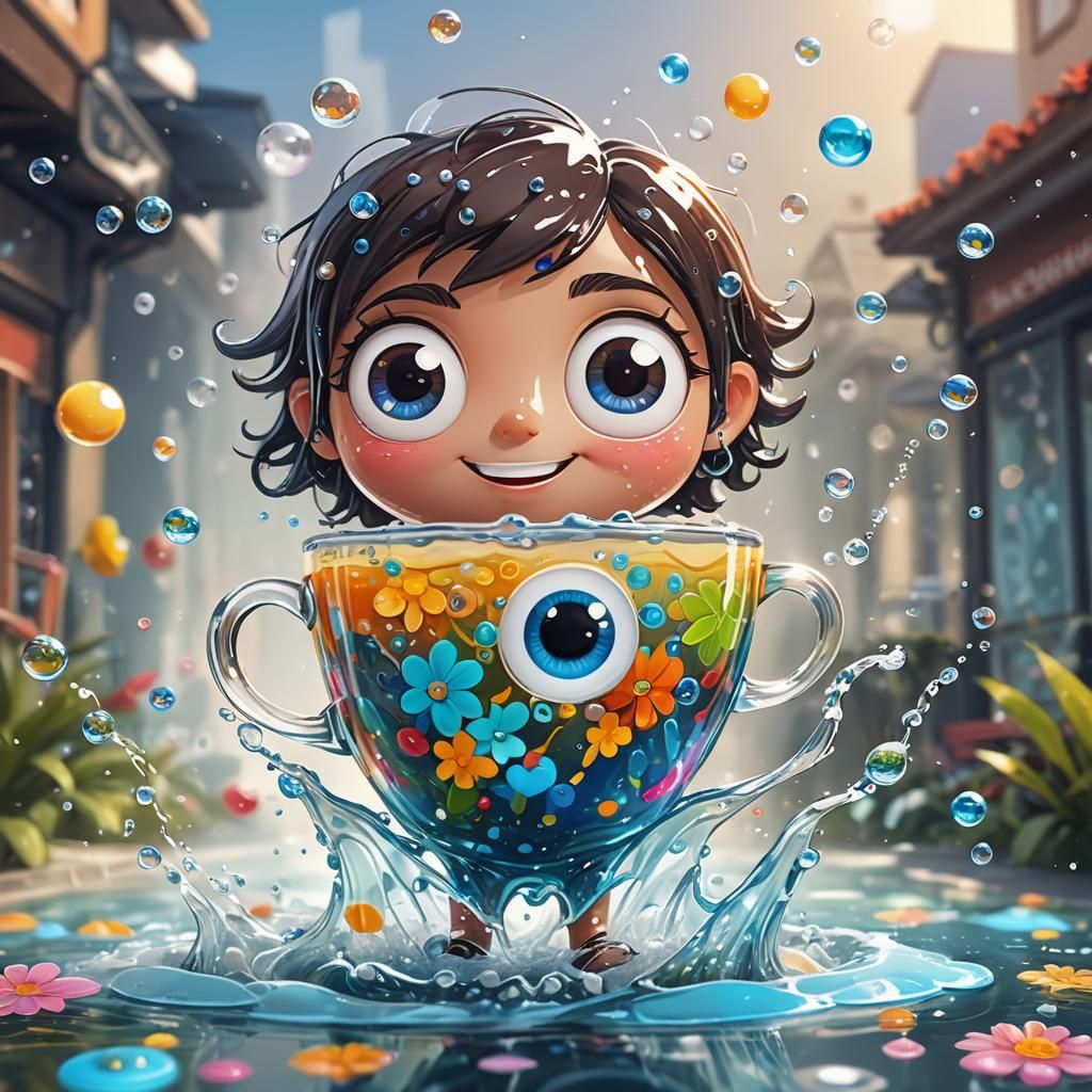 A cute and whimsical cartoon-like character with large expre...