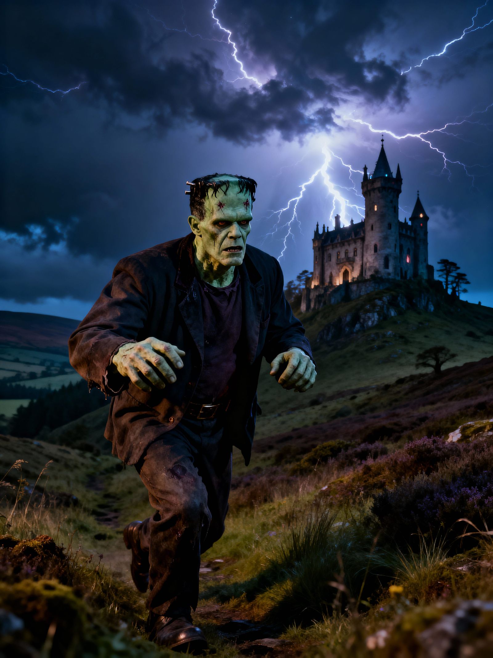 Frankenstein's Monster Escapes Castle in Storm