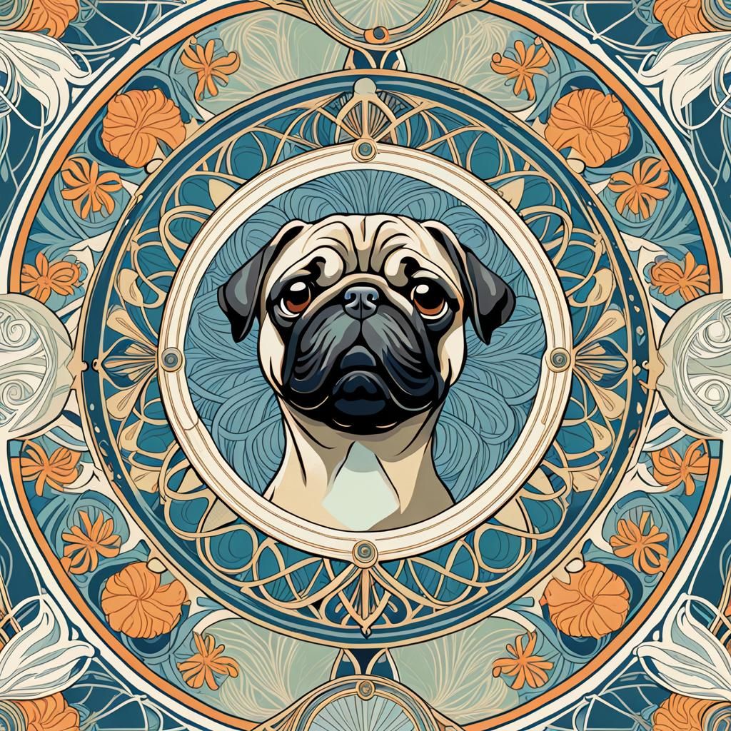 Nautical Pug: Seamless Alphonse Mucha Pattern