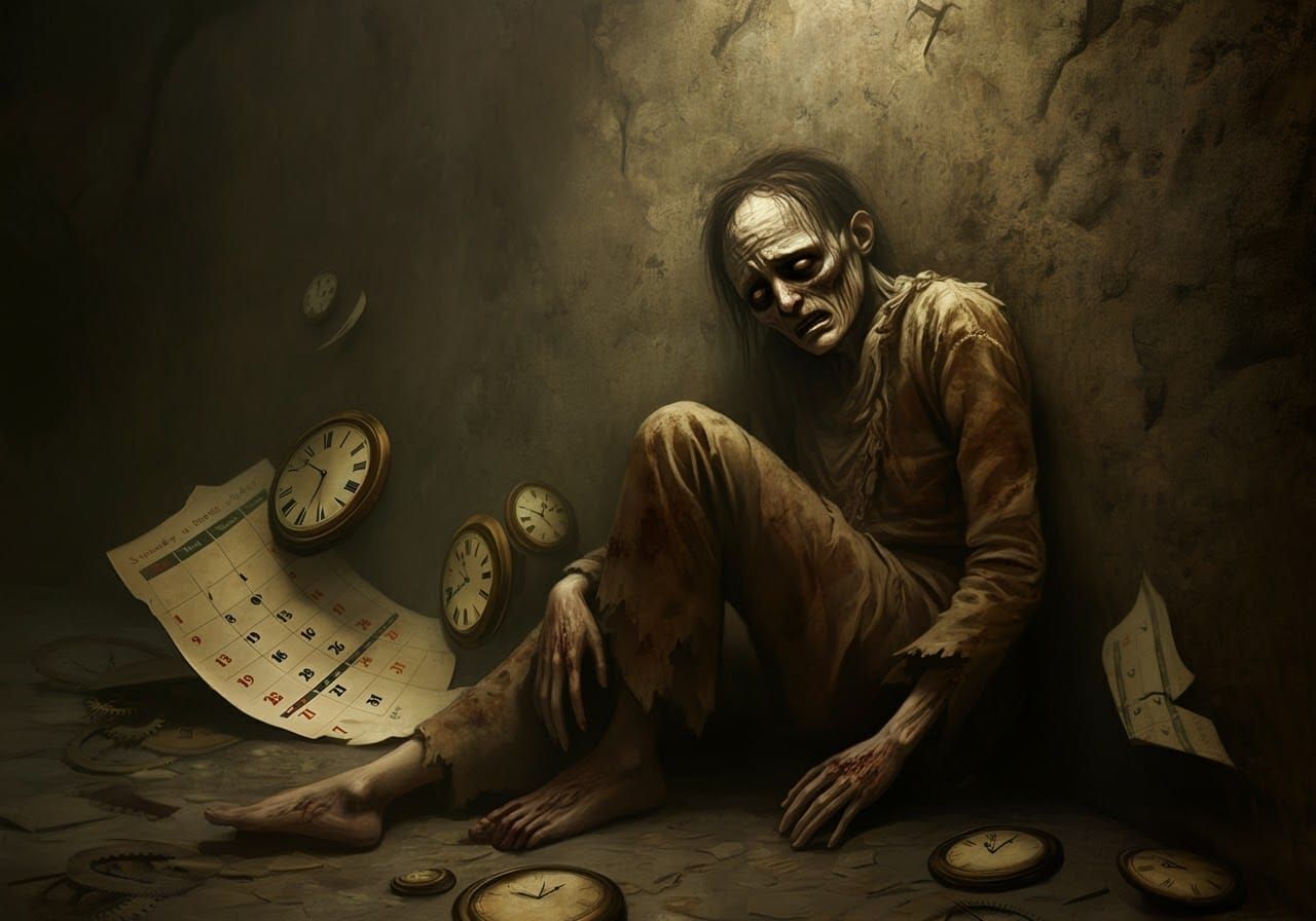 Haunting Figure Amidst Clockwork Chaos