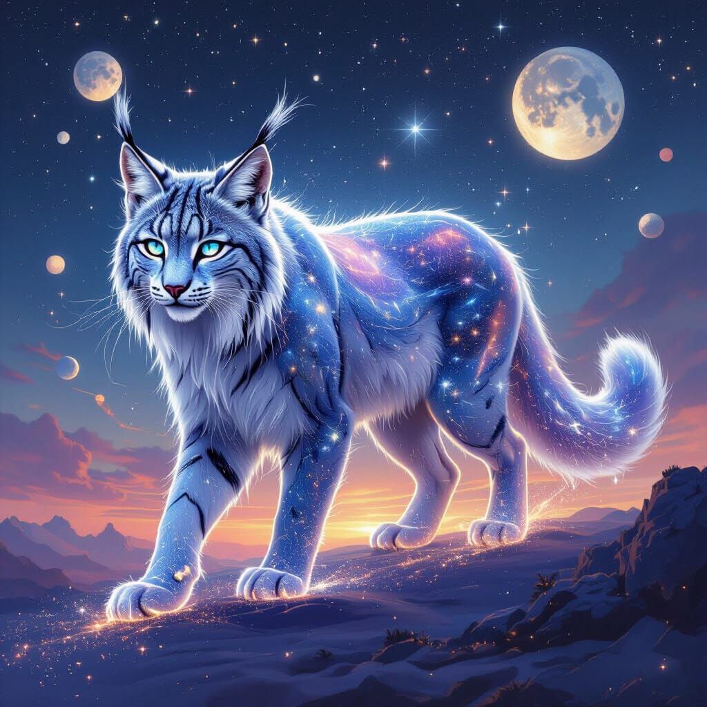 Cosmic Lynx Guardian of Dreams in Surreal Style