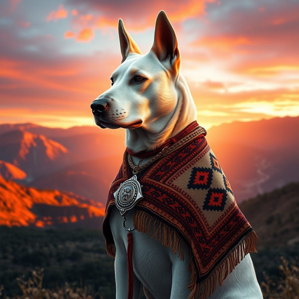 Regal Dogo Argentino in Mapuche Warrior Attire