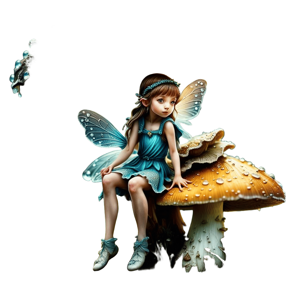 Macro Fairy on Mushroom, Hyperrealistic Photography