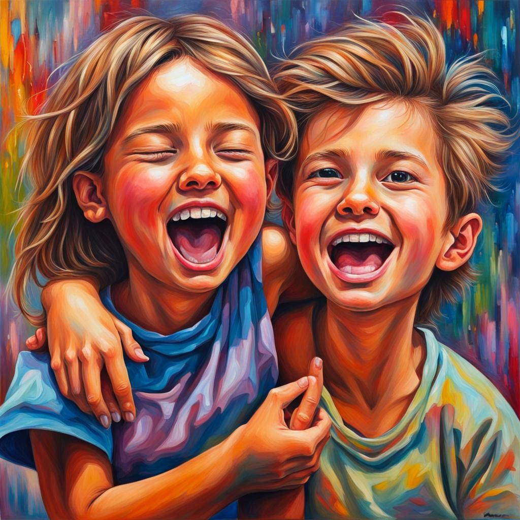 Boy Teasing Girl: Colorful Acrylic Art