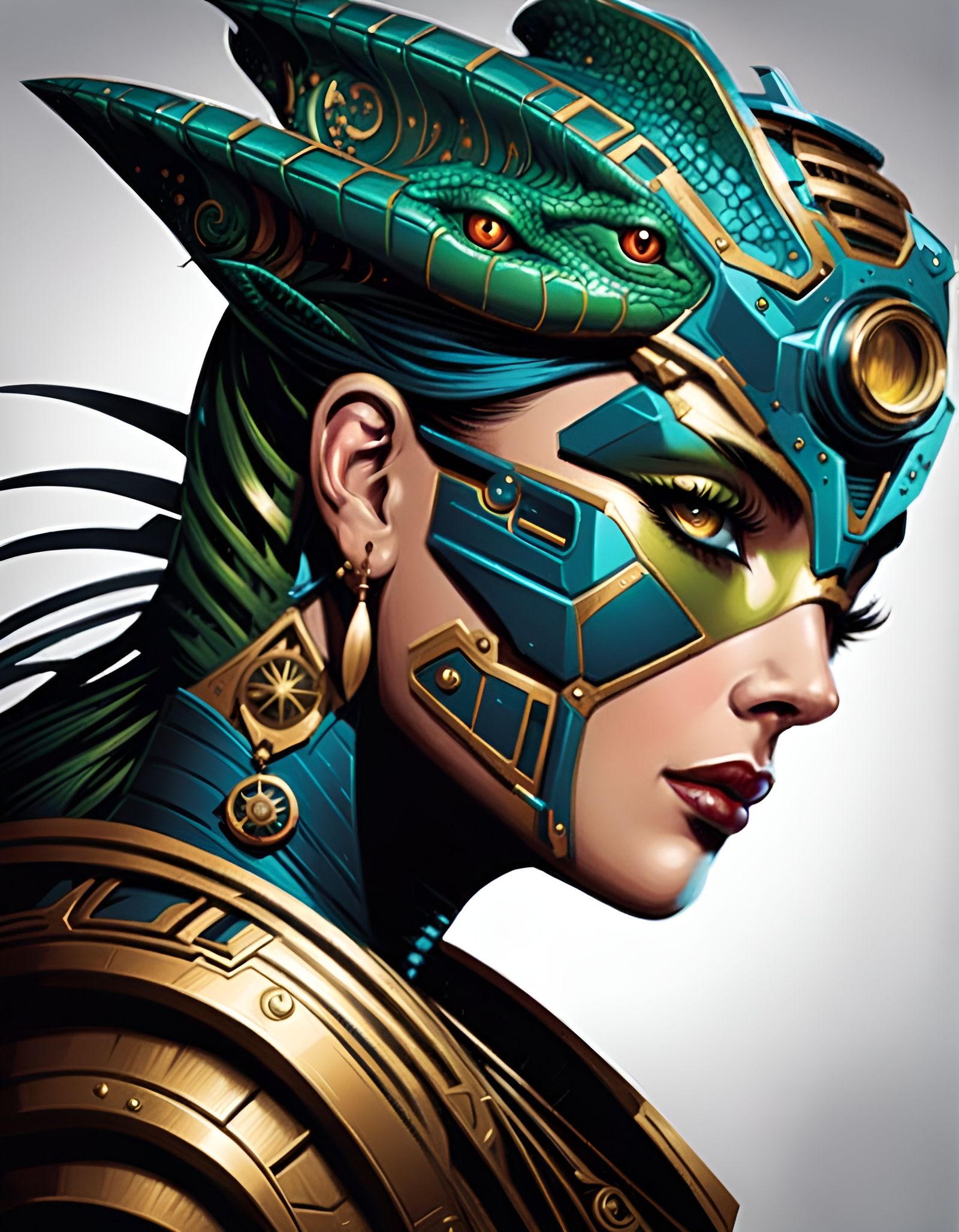 Lizard Goddess in Helmet: Comic Book Art