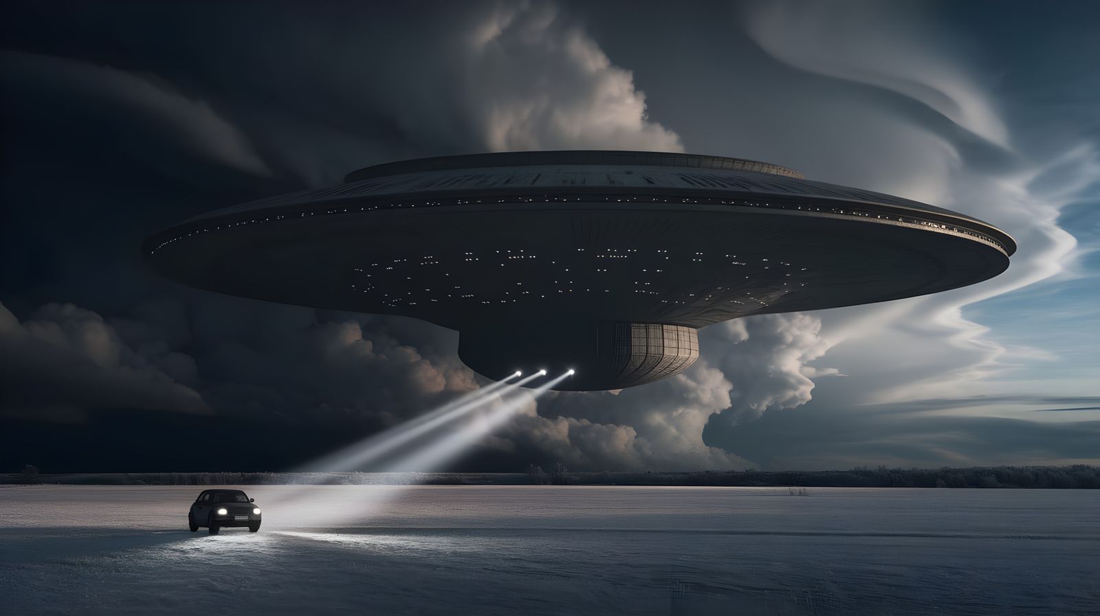 Ominous Alien Craft Emerges Over Winter Landscape