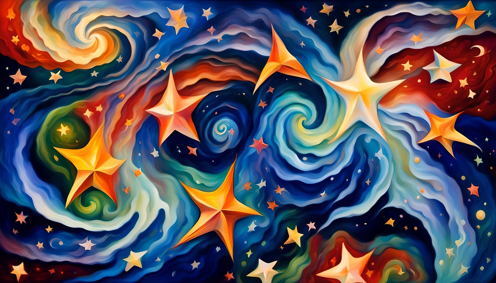 Cosmic Star Dance in Iridescent Impasto Style
