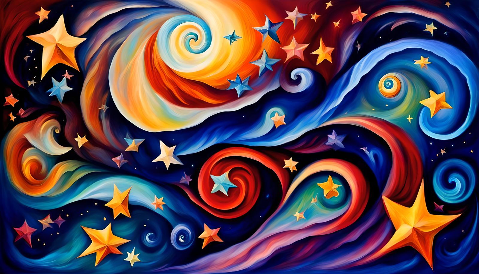 Cosmic Star Dance in Vivid Impasto Style