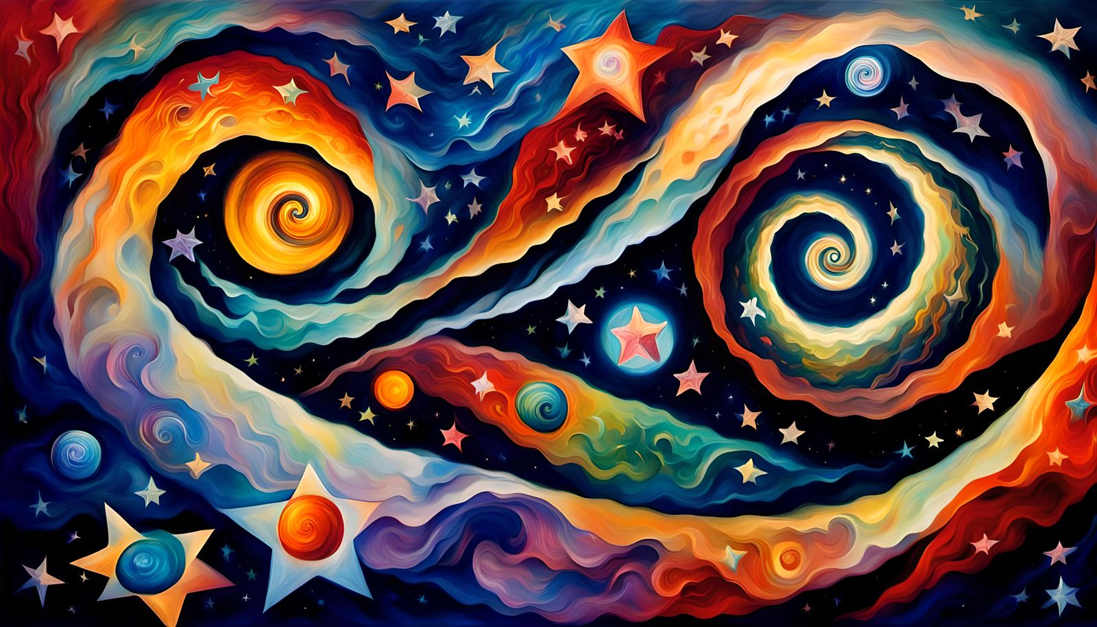 Cosmic Star Beings in Impasto Oil Painting