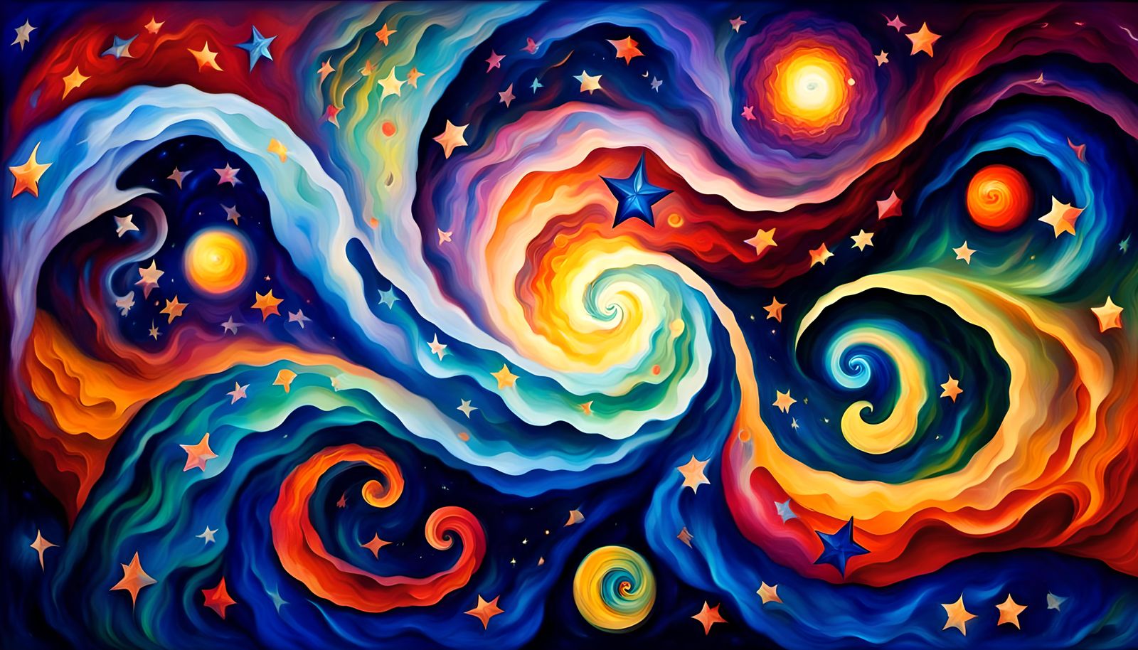 Cosmic Star Dance in Impasto Oil Painting Style