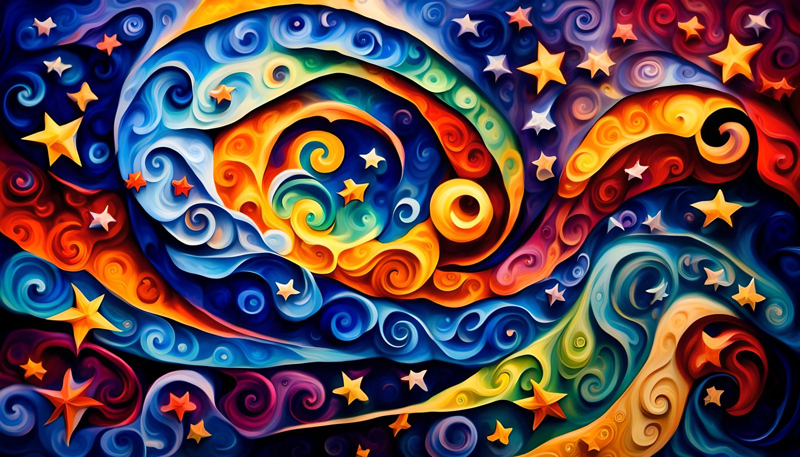 Cosmic Star Dance in Vivid Impasto Oil Style