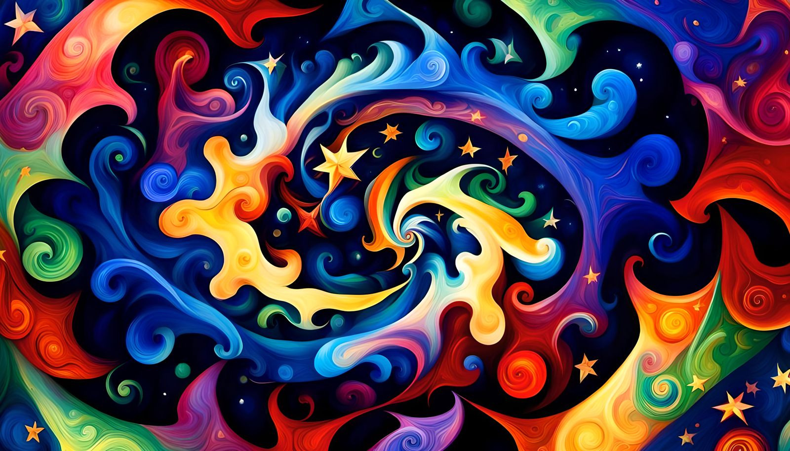 Iridescent Stars Dancing in Cosmic Maelstrom: Impasto Oil