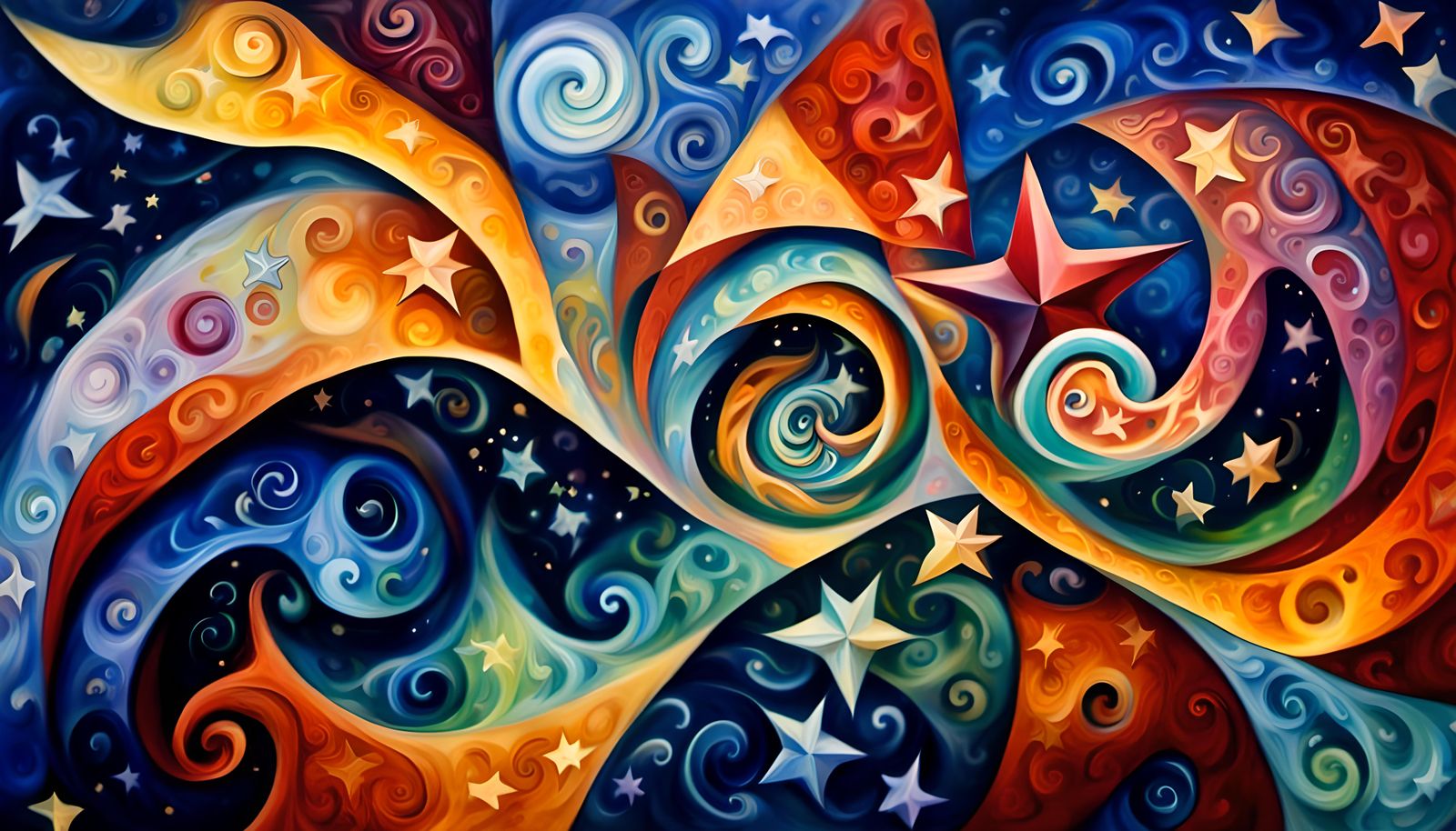 Cosmic Star Dance in Impasto Oil Style