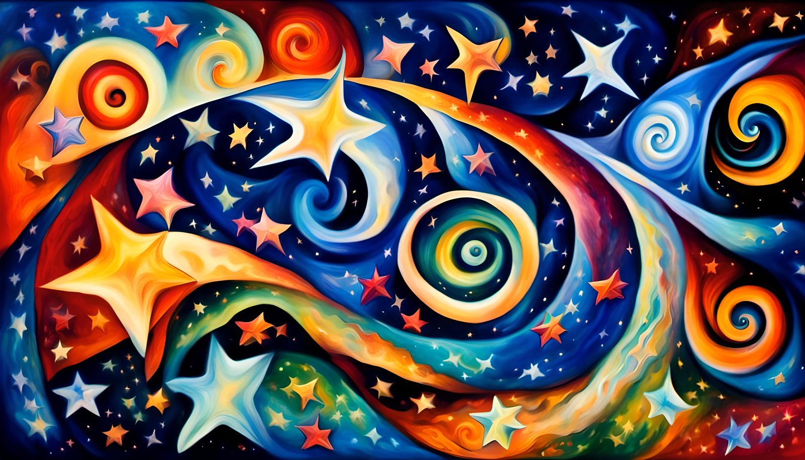 Swirling Stars in Cosmic Dance: Impasto Oil Painting
