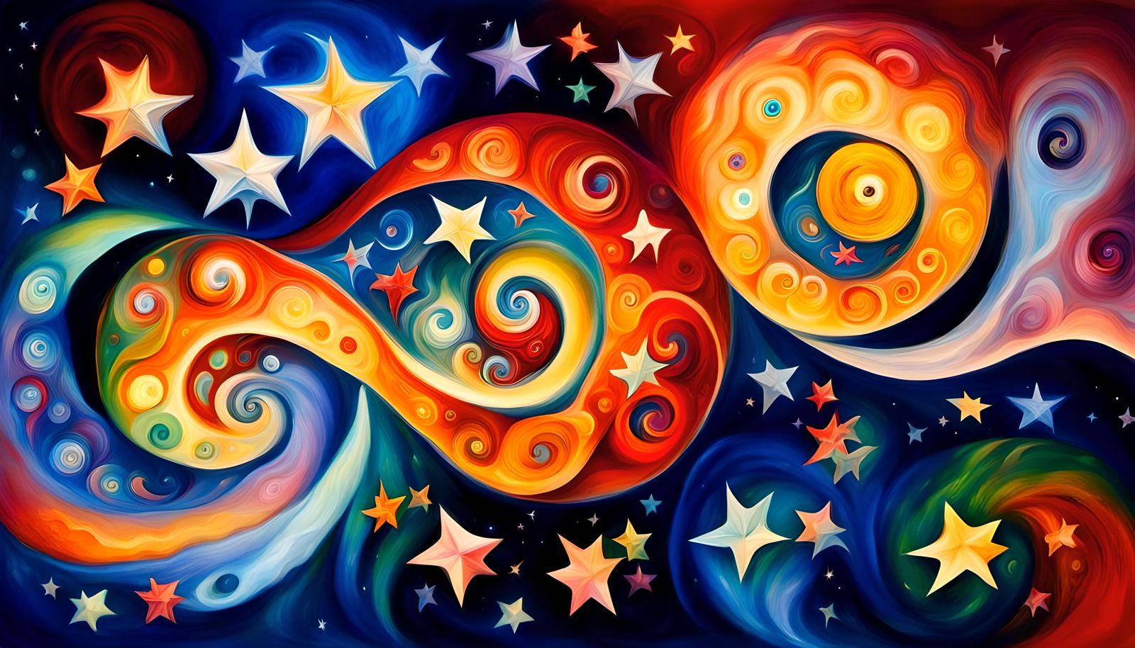 Iridescent Star Cluster in Impasto Oil Style