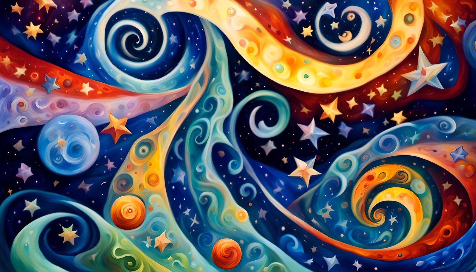 Cosmic Star Dance in Vivid Impasto Oil Style