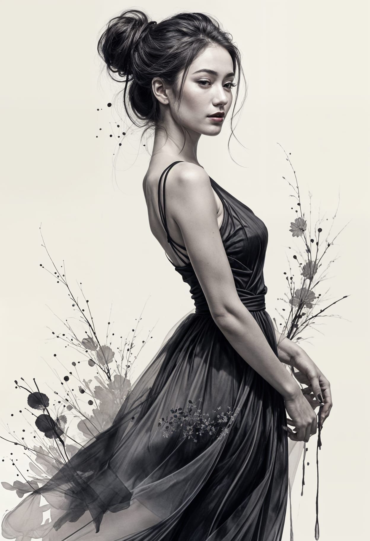 Ethereal Woman in Sumi-e Ink