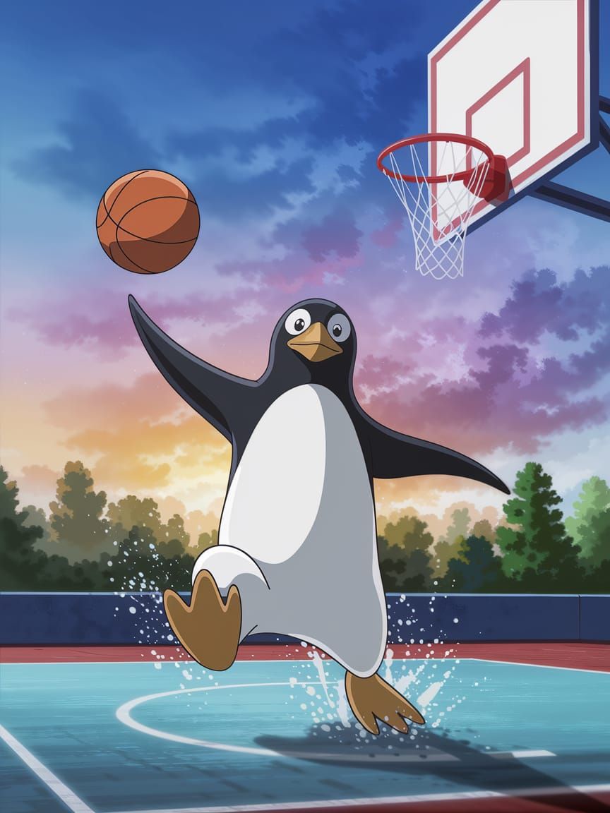 Vibrant CGI Penguin in Action Sports Scene