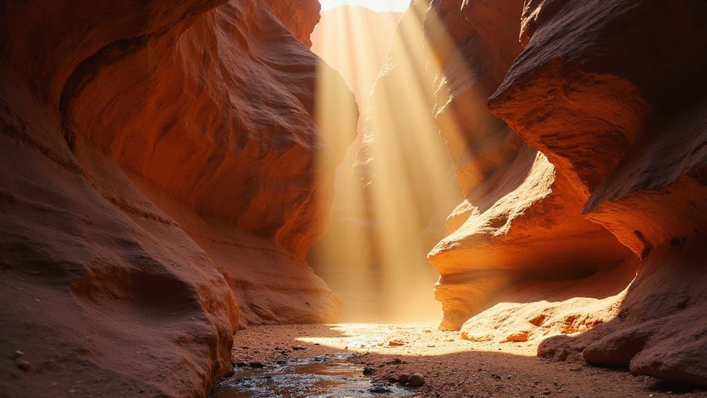 Ethereal Canyon Landscape Illuminated by Golden Sunlight