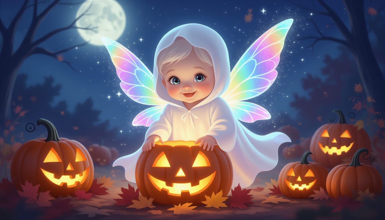Ethereal Ghost Baby Zoey in Enchanted Pumpkin Patch