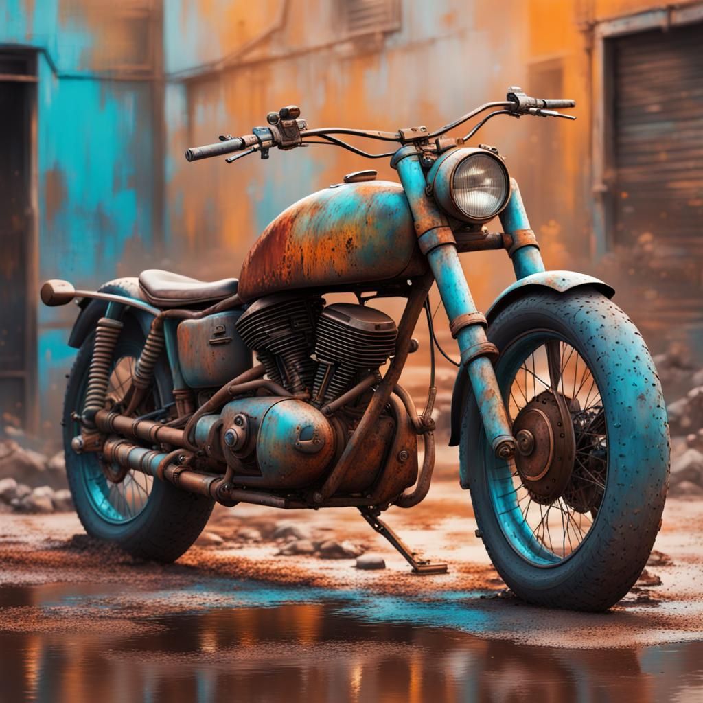 Post-Apocalyptic Motorcycle in Hyperrealistic Style