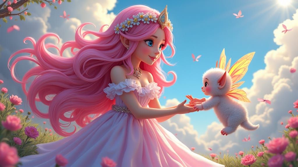 Benevolent Goddess of Whimsy in Vibrant Fairy Village